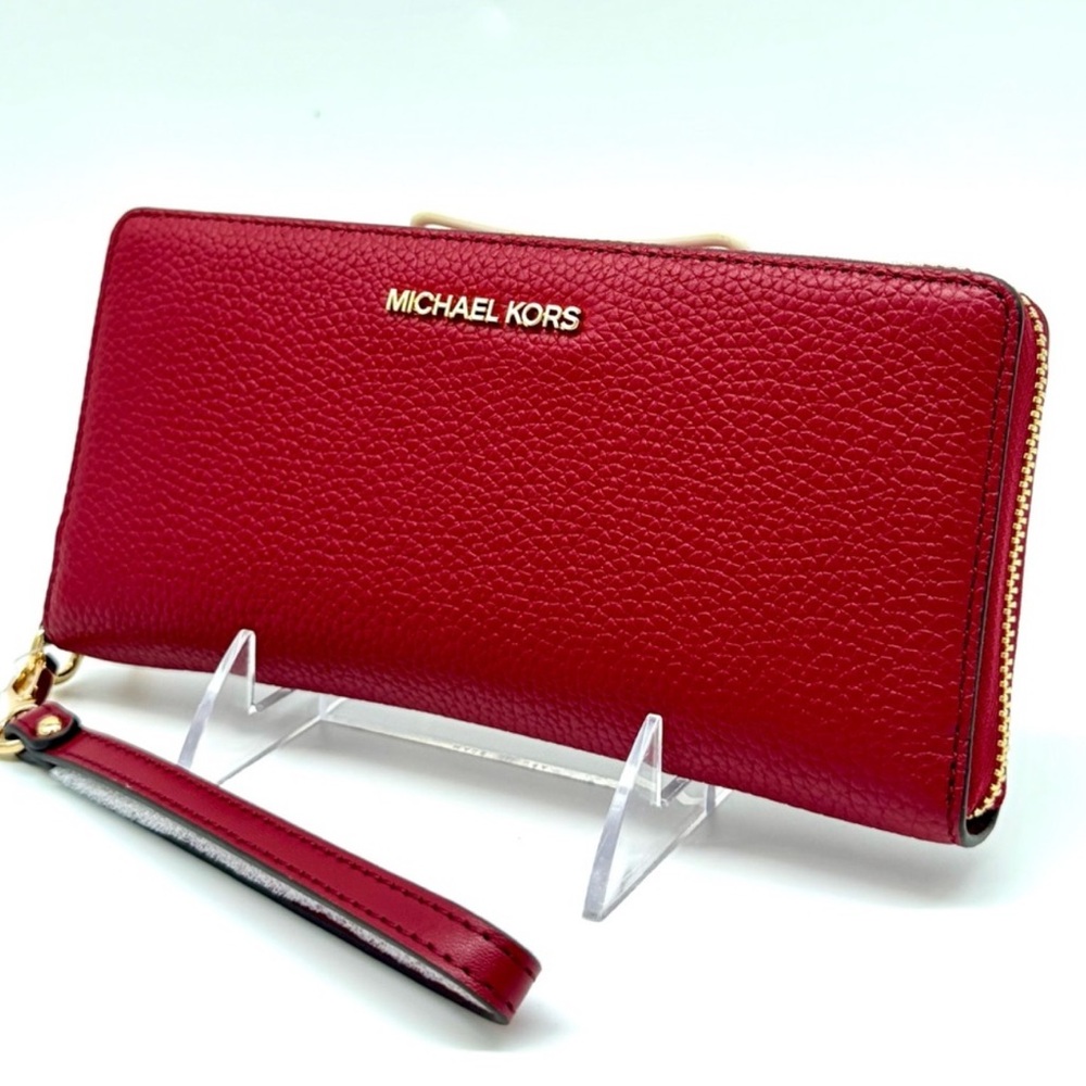 Michael Kors Large Jet Set Travel Signature Continental Wallet - Cherry